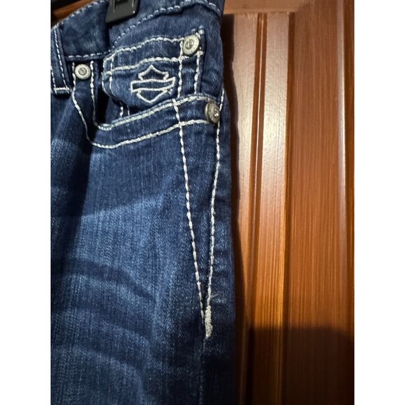 Harley-Davidson Womens Embellished Wing Pocket Bootcut Denim Jeans Size 16 - Picture 8 of 13